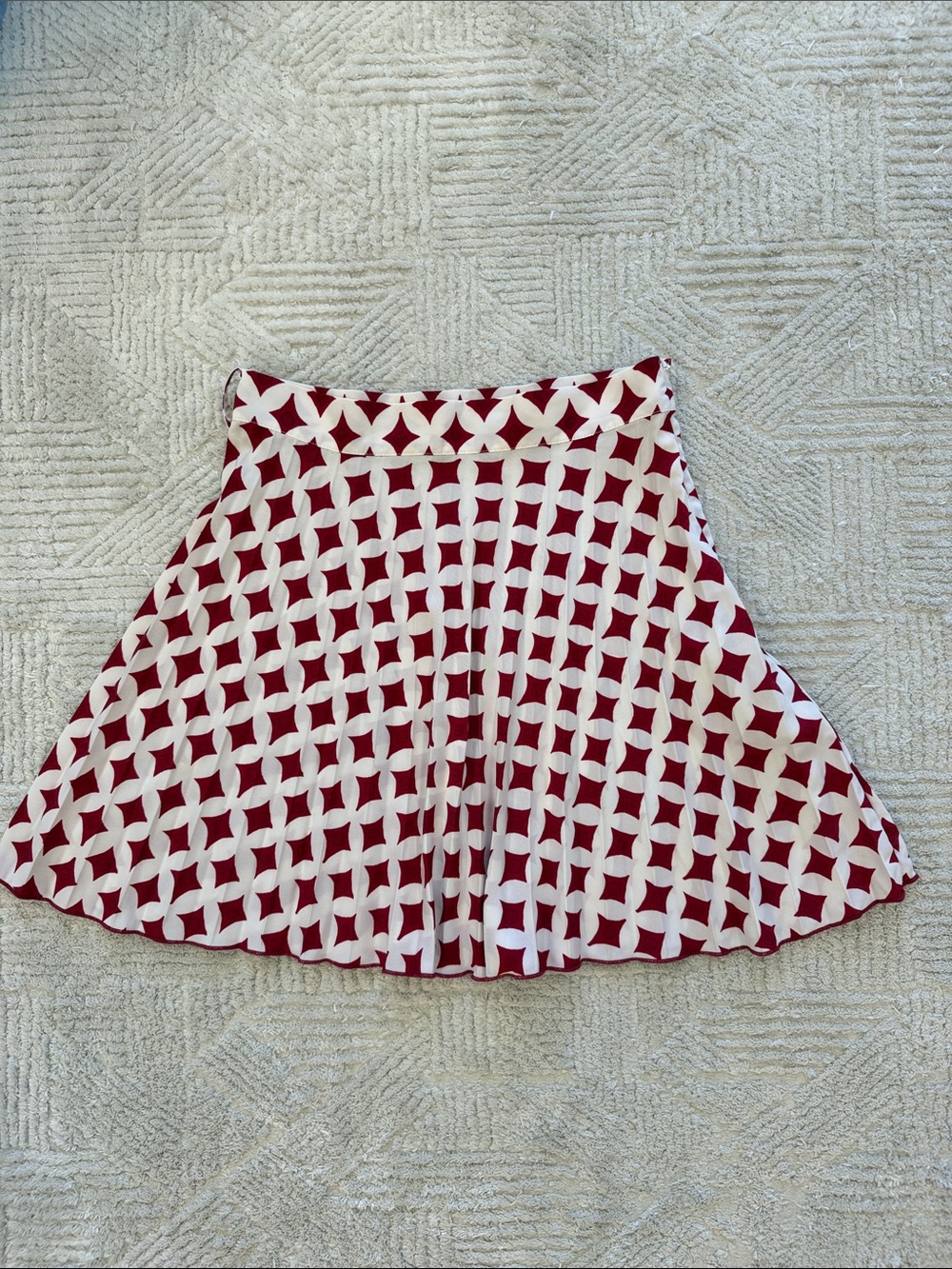 Zara Red and White Patterned A-Line Skirt